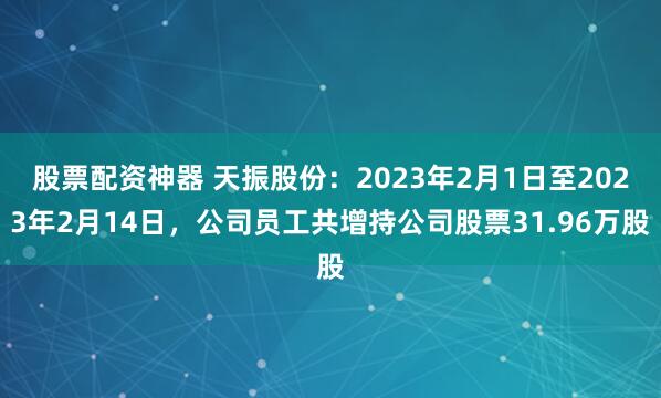股票配资神器 天振股份：2023年2月1日至2023年2月14日，公司员工共增持公司股票31.96万股